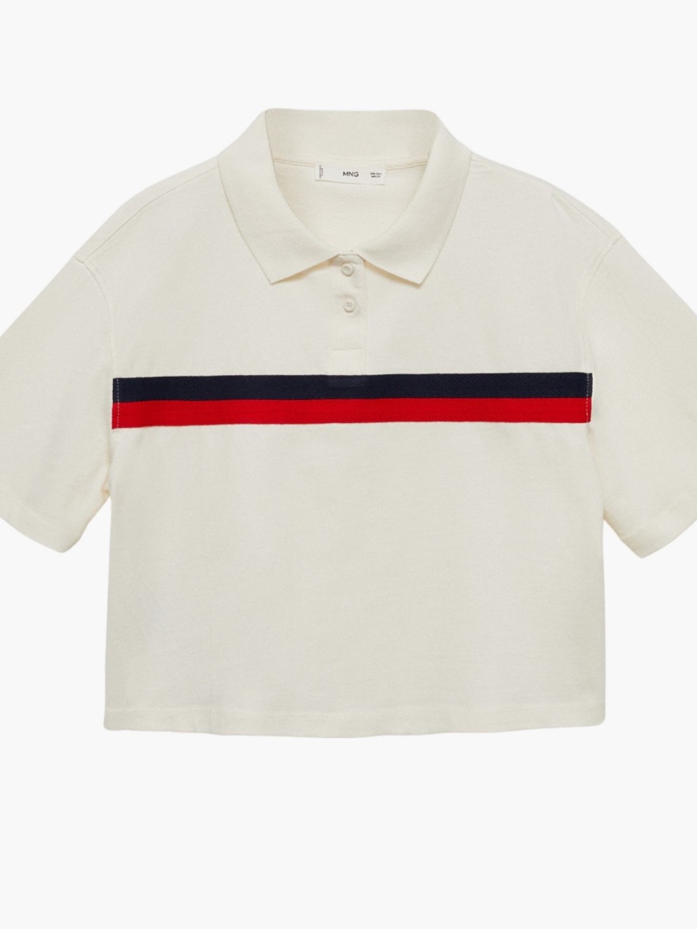 Cream Cropped Polo Tee with Navy and Red Stripe